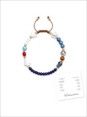 Story of Jesus Bracelet Christian Beaded Cross Star Charm Adjustable Religious
